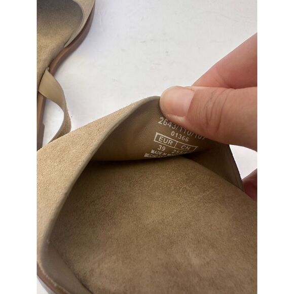 Zara Flat Leather Sandals With Heel Strap Sandy Brown Size 39/8.5 - Picture 7 of 8